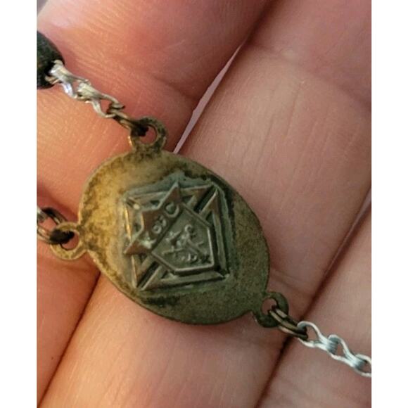 Vtg. Knights of Columbus Combat Rosary 59 Black Beads Made in Italy 18” - Picture 4 of 4